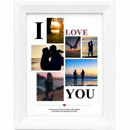 Kişiye özel beyaz çerçeveli Love fotoğraf kolajı